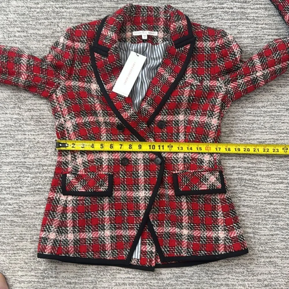 NWT VERONICA BEARD HARRIET CUTAWAY DICKEY BLAZER JACKET PLAID CHECK TWEED RED 8 - Picture 11 of 15
